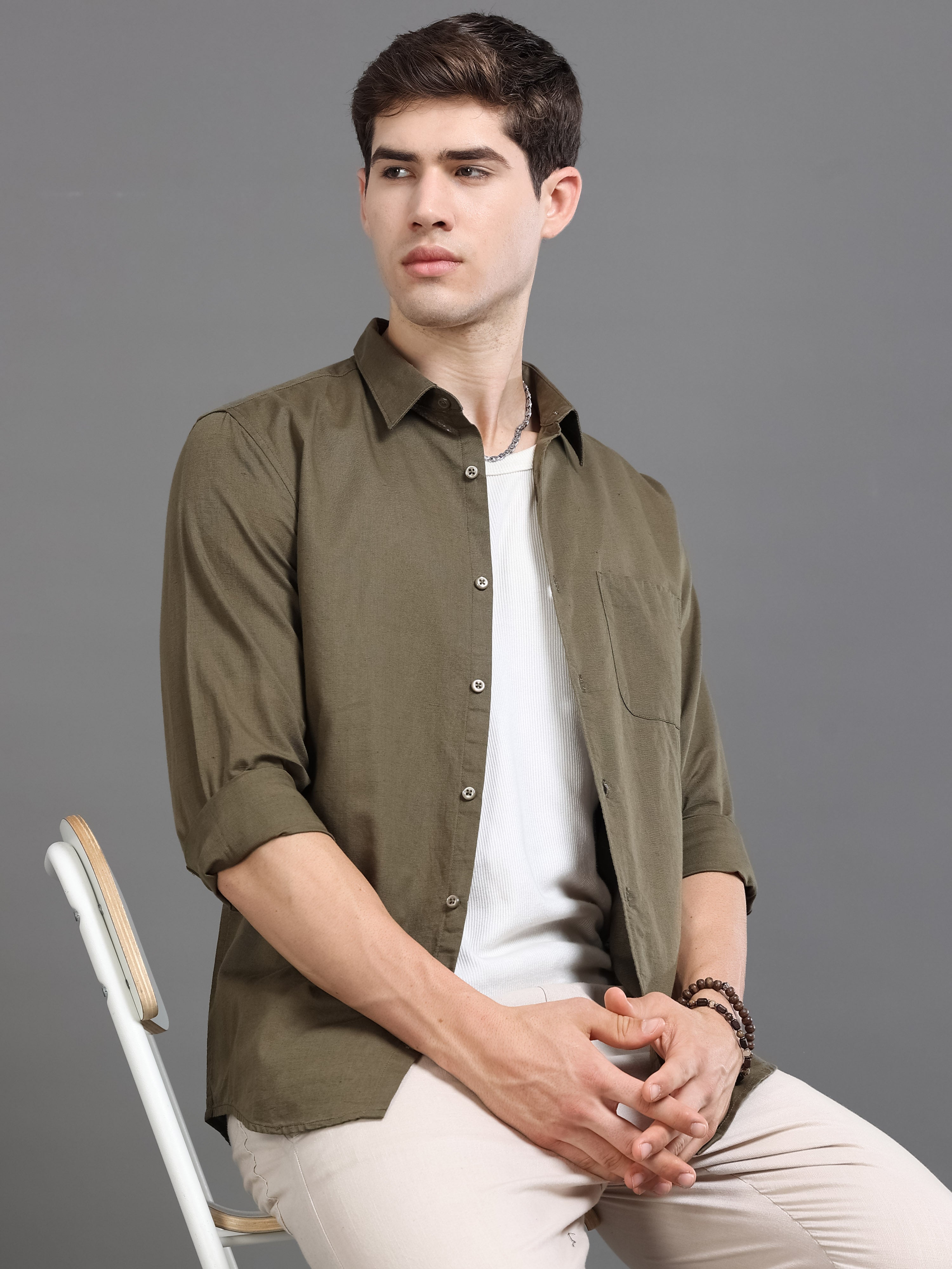Men Olive Slim Fit Shirt