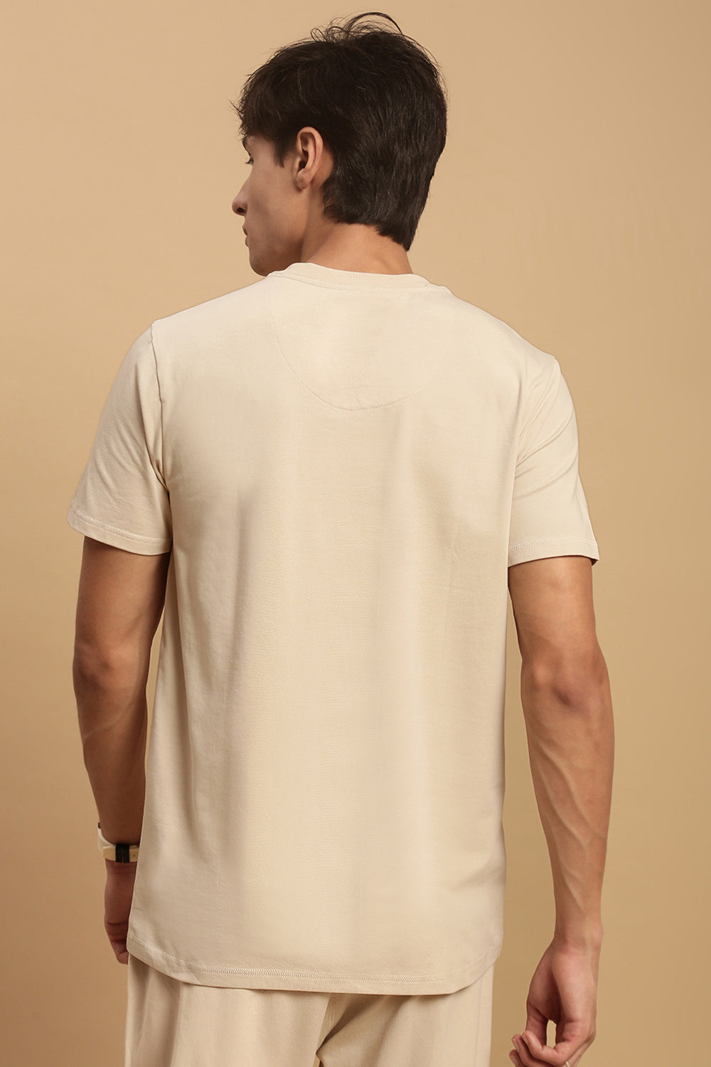 Men Beige Half Sleeve T-Shirt