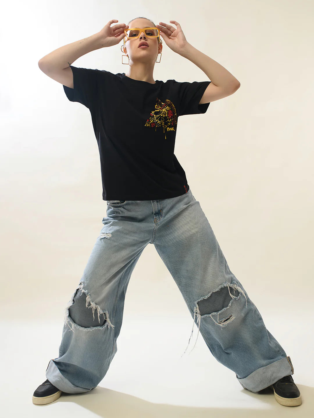 Women Black Cotton Relaxed T-Shirt