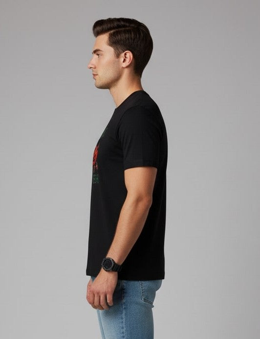 Men Printed Black Cotton Tshirt
