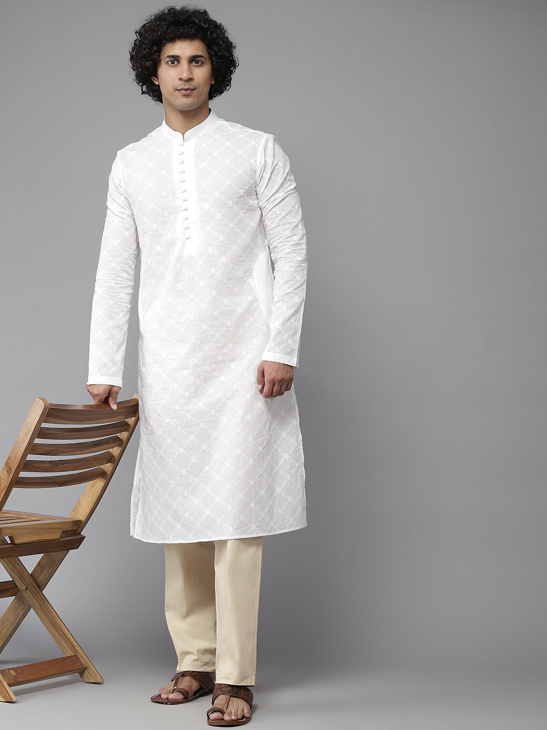 Men Beige Solid Pyjamas