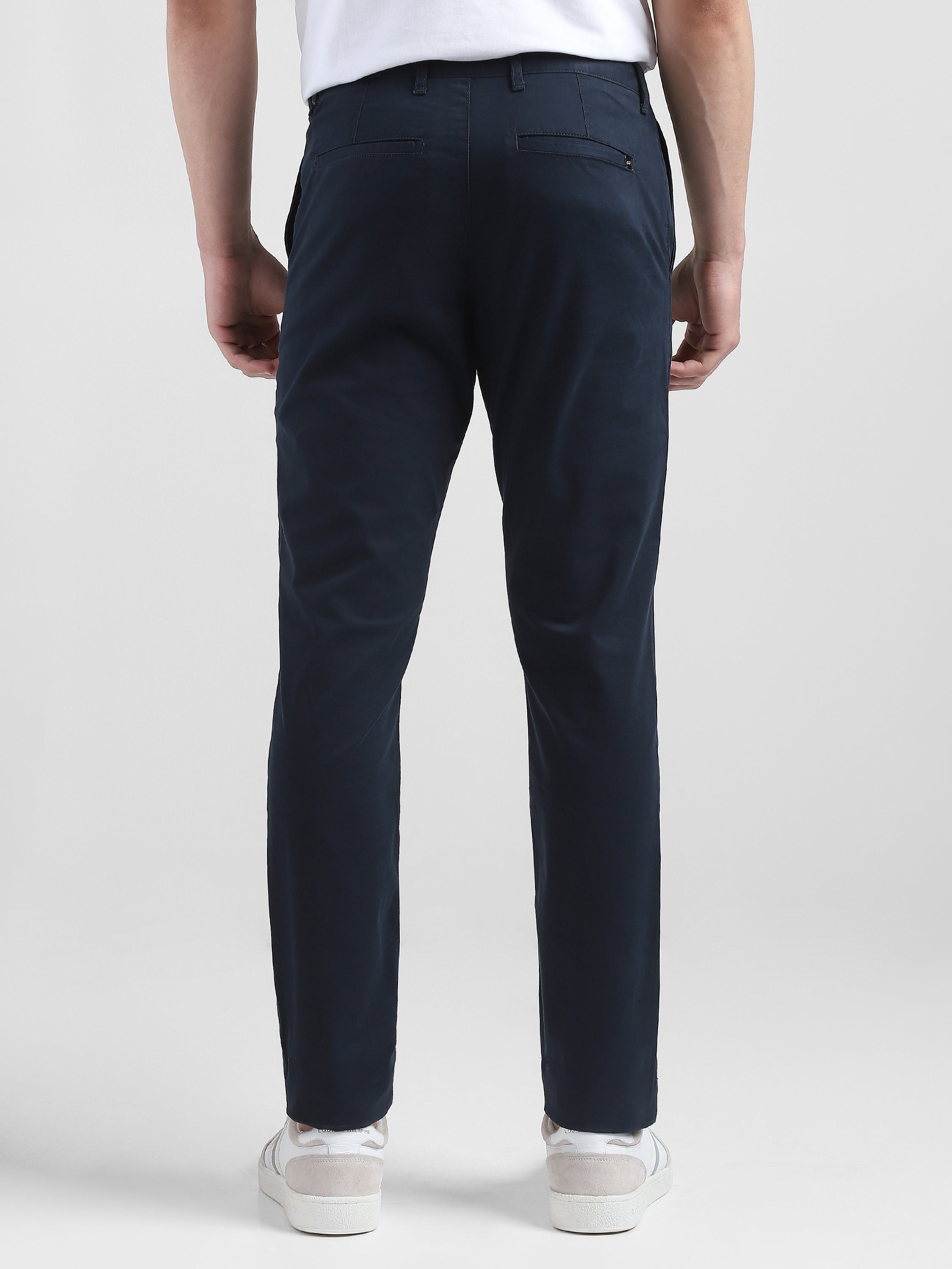 Men Navy Mid Rise Regular Fit Trouser