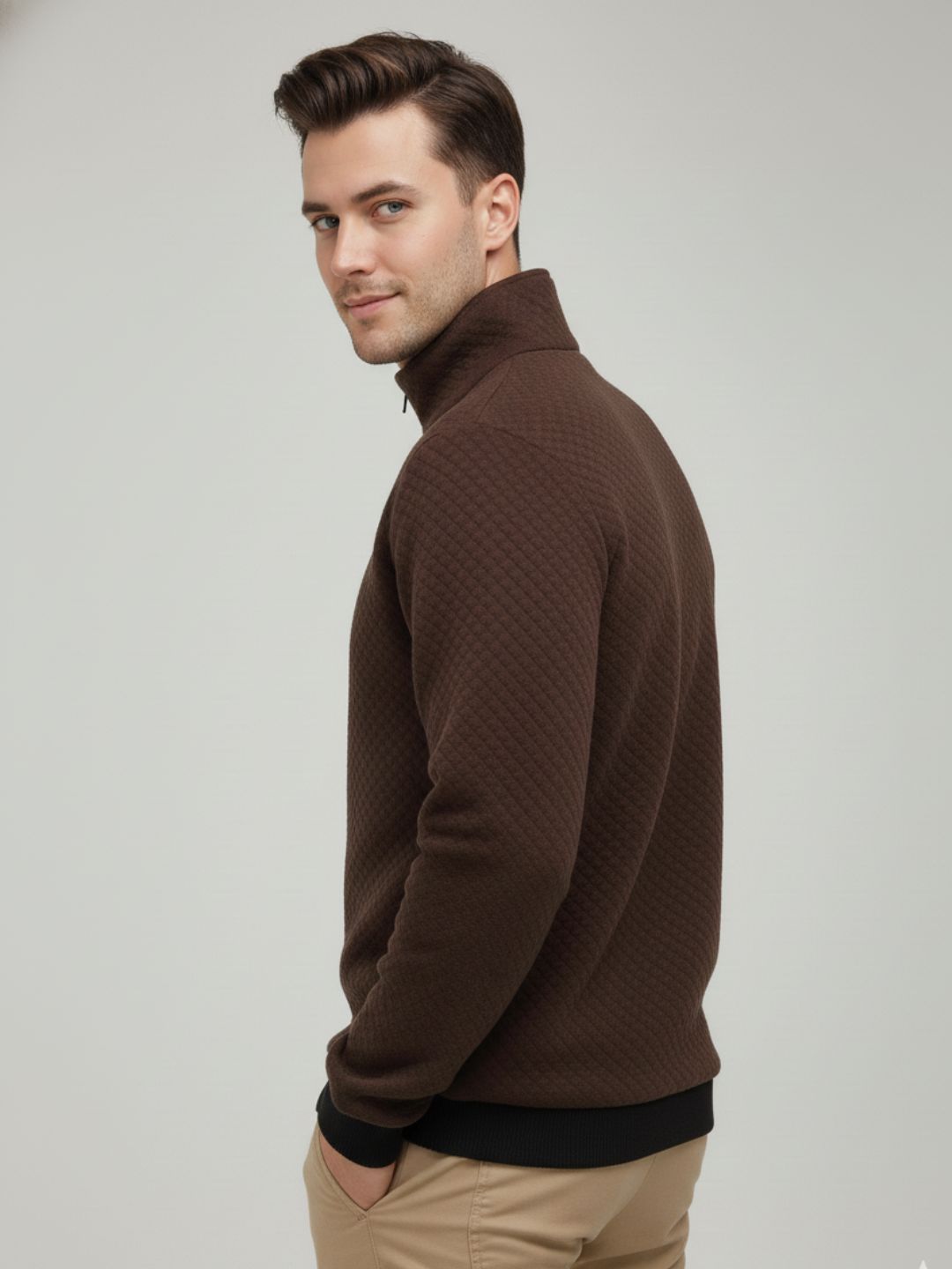 Men Brown Quilted Sweatshirt