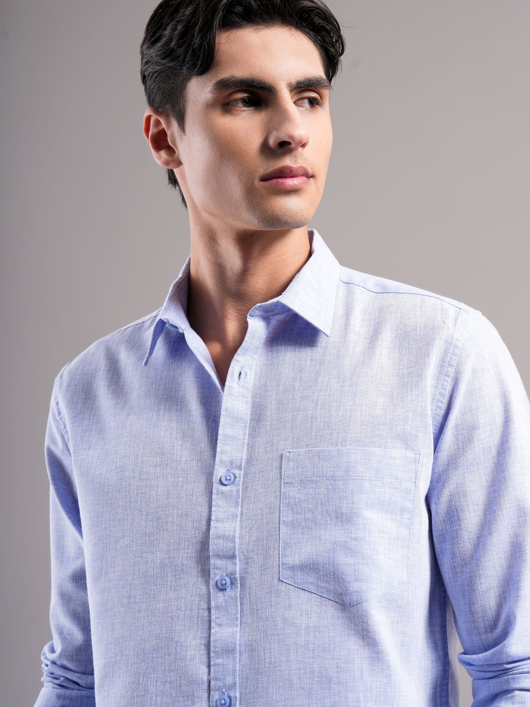 Men Blue Solid Casual Shirt