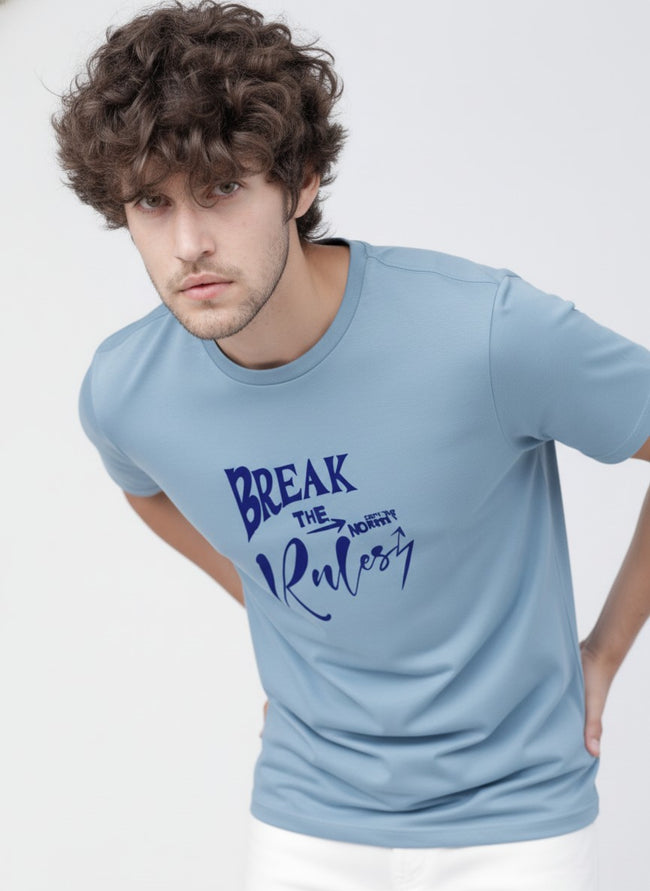 Men Cotton Ice Blue T-Shirt