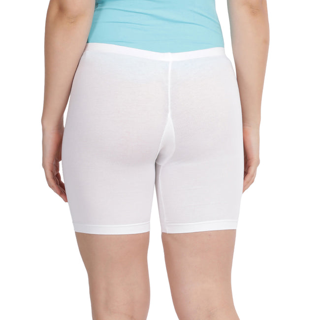 Women White Thigh Length Cycling Shorts