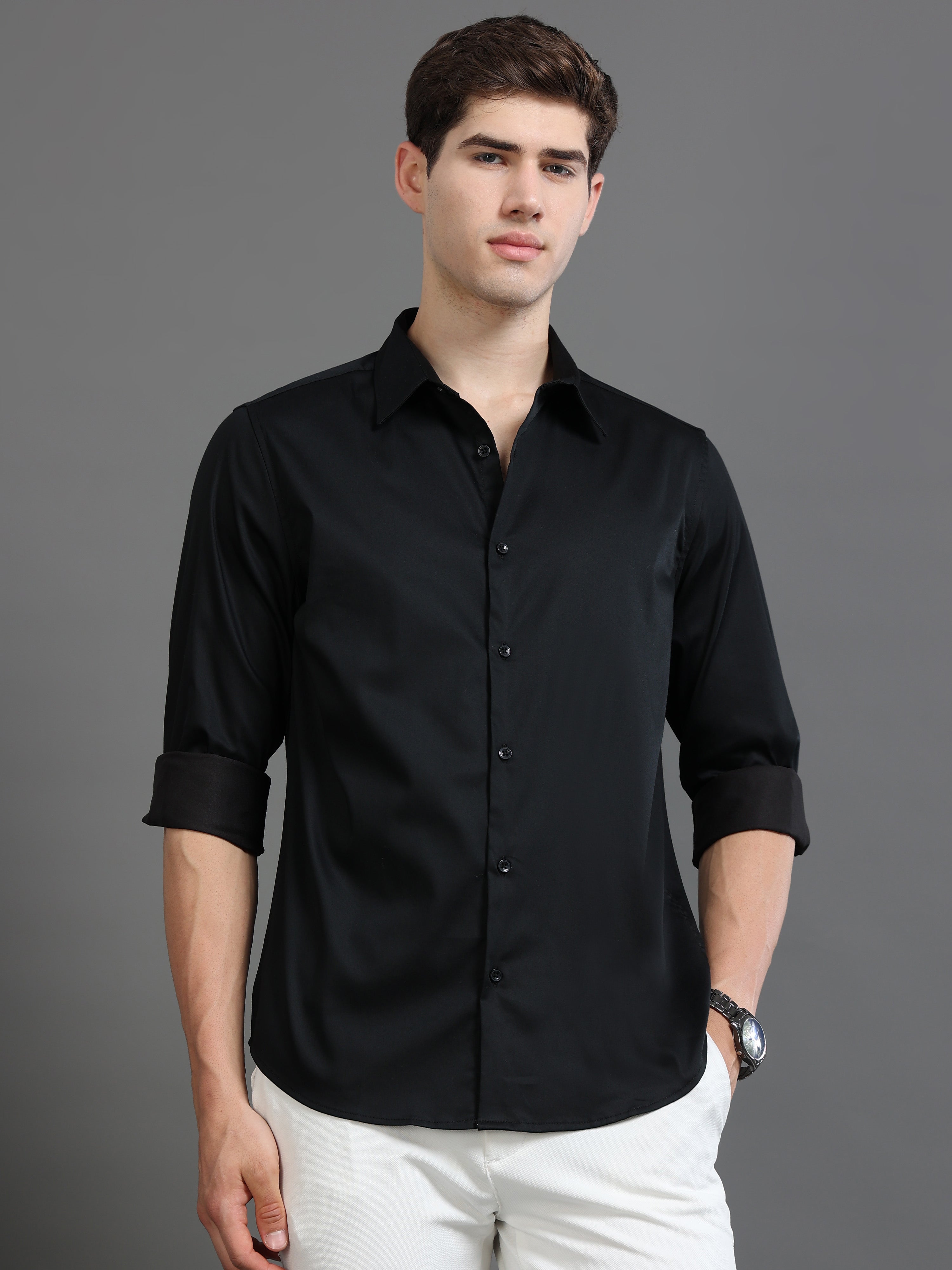 Men Black Satin Shirt