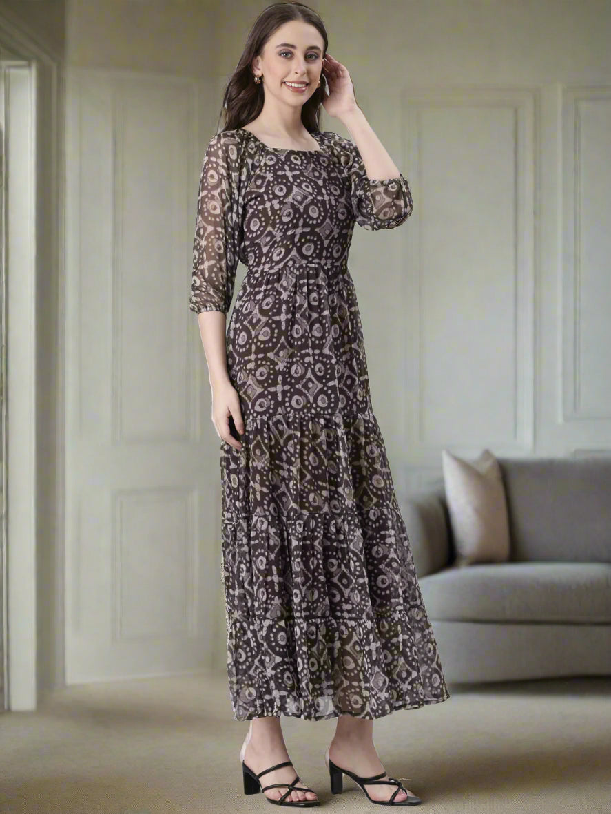 Women Grey Printed Maxi Dress