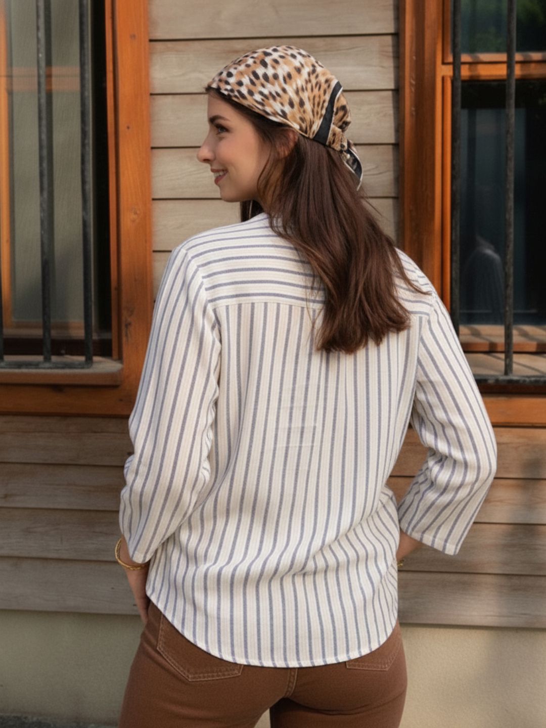 Women White Striped Tunic Top