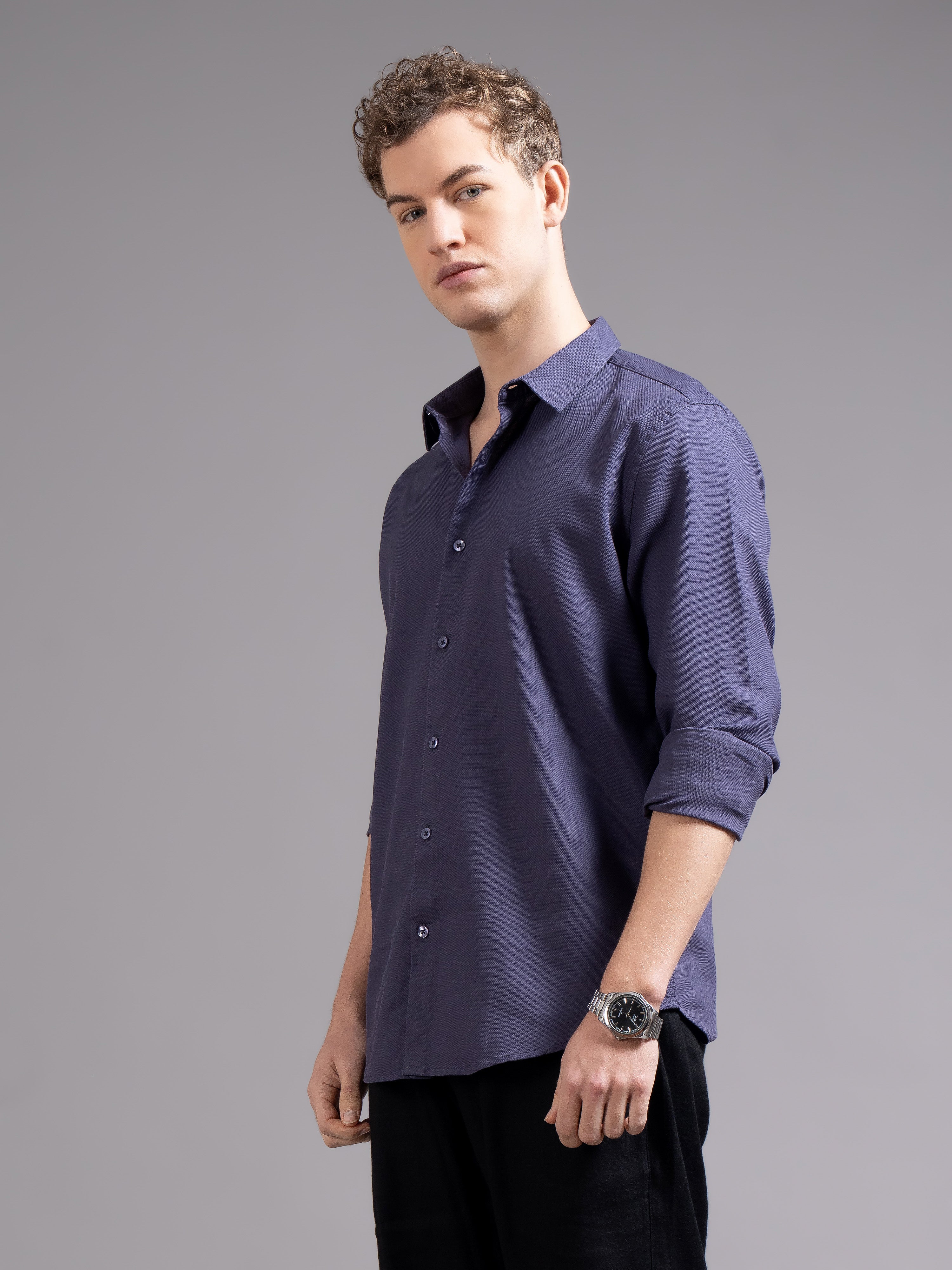 Men Purple Cotton Shirt
