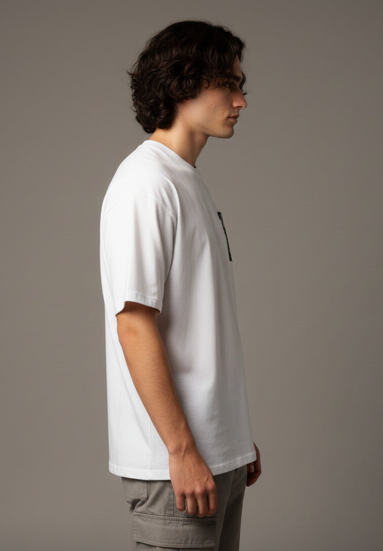 Men White Graphic Cotton Oversized T-Shirt