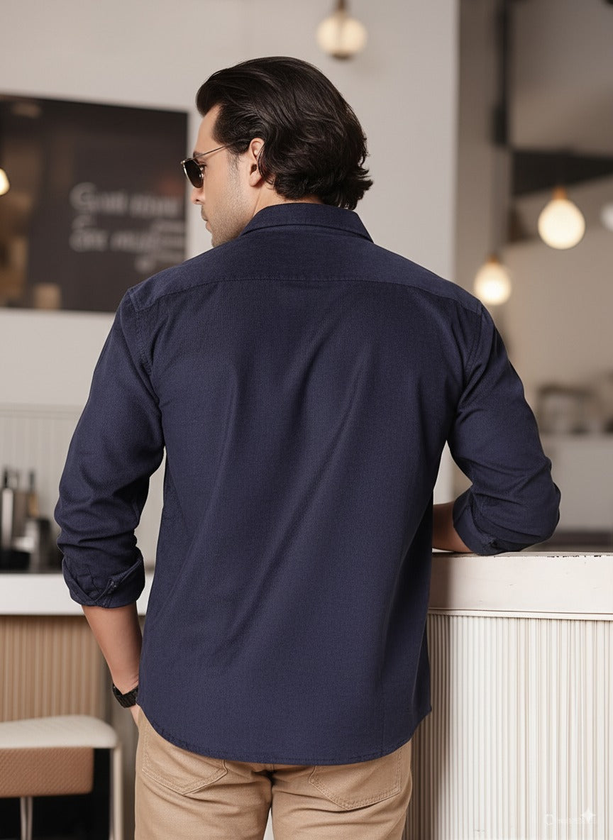 Men Blue Oversized Corduroy Shirt