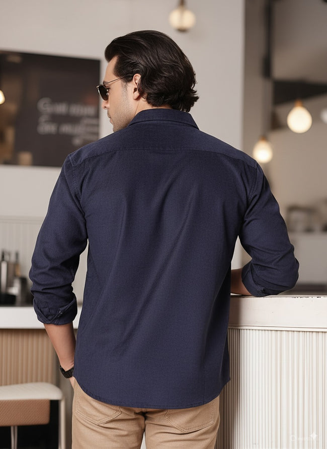 Men Blue Oversized Corduroy Shirt
