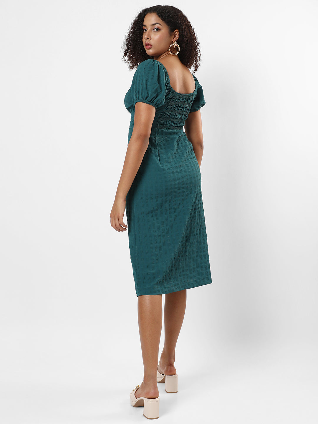 Women Green Slit Midi Dress