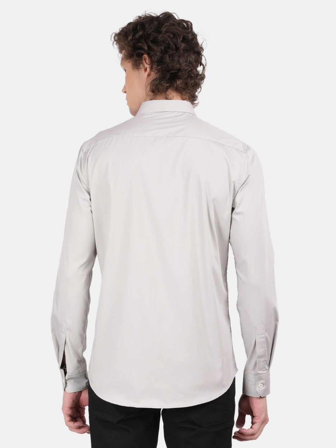 Men Silver Slim Fit Spread Collar Full Sleeve Casual Shirt