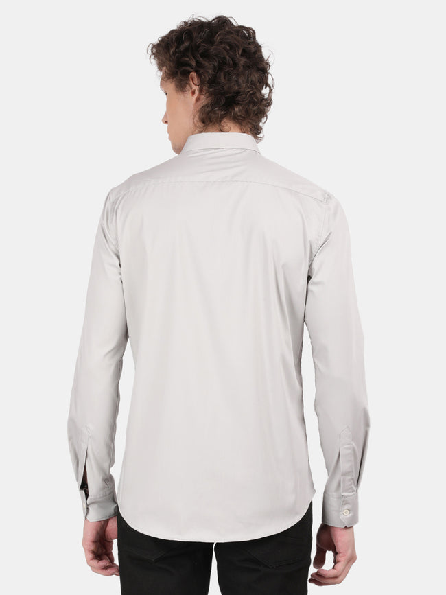Men Silver Slim Fit Spread Collar Full Sleeve Casual Shirt