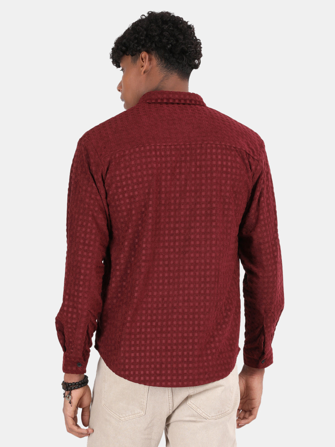 Men Maroon Slim Fit Spread Collar Full Sleeve Casual Shirt