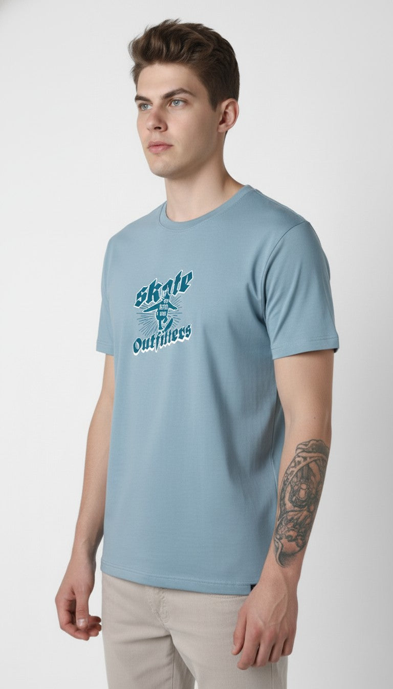 Men Cotton Ice Blue T-Shirt