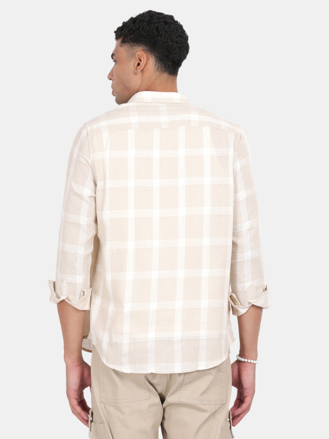 Men Off white Slim Fit Spread Collar Full Sleeve Casual Shirt