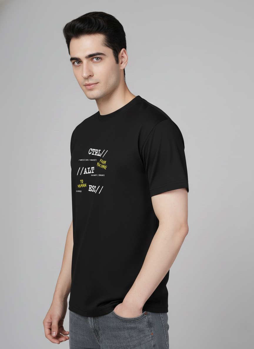 Men Cotton Black Printed Tshirt