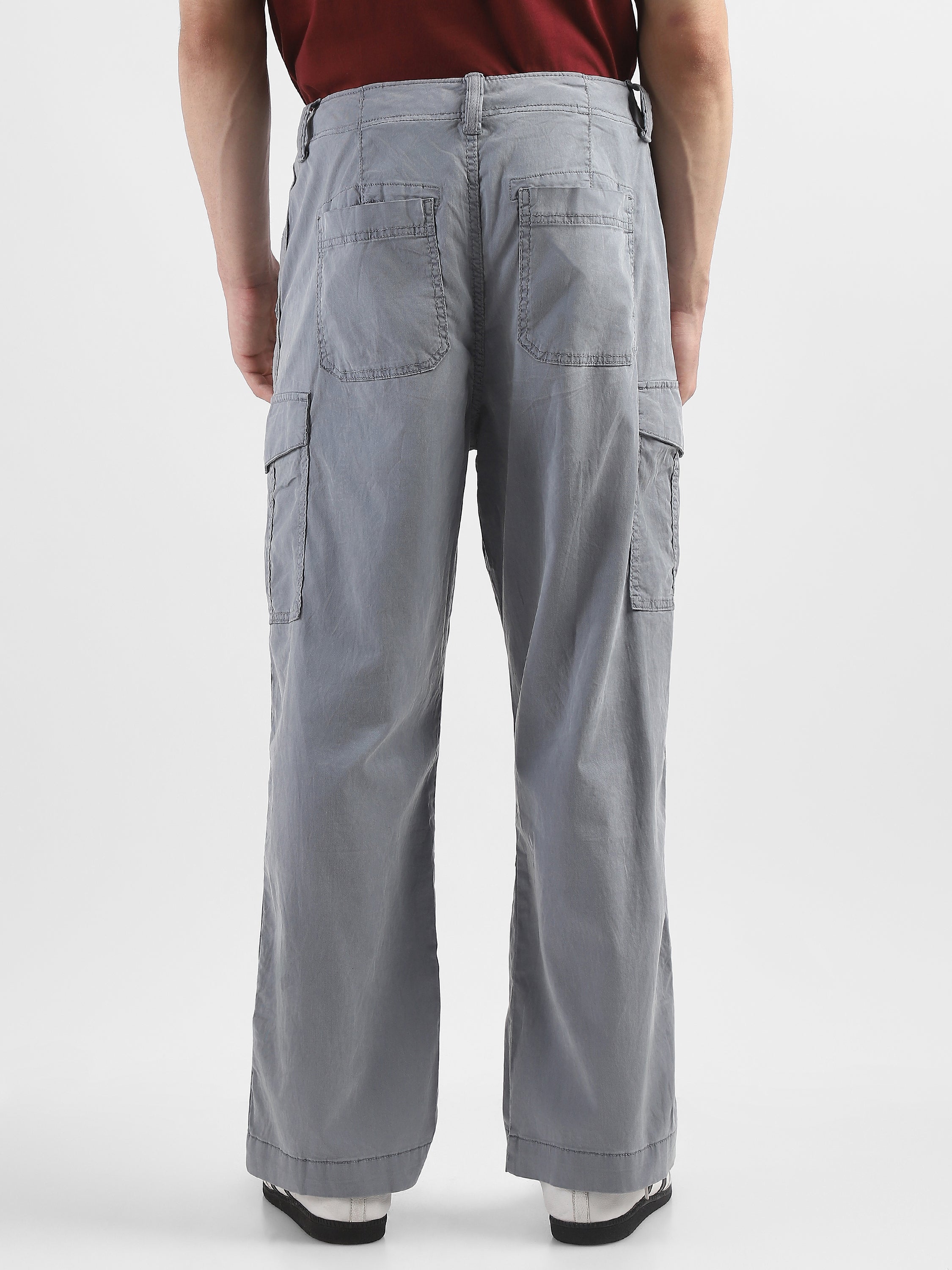 Men Light Grey Mid Rise Comfort Fit Cargo with 6 pockets