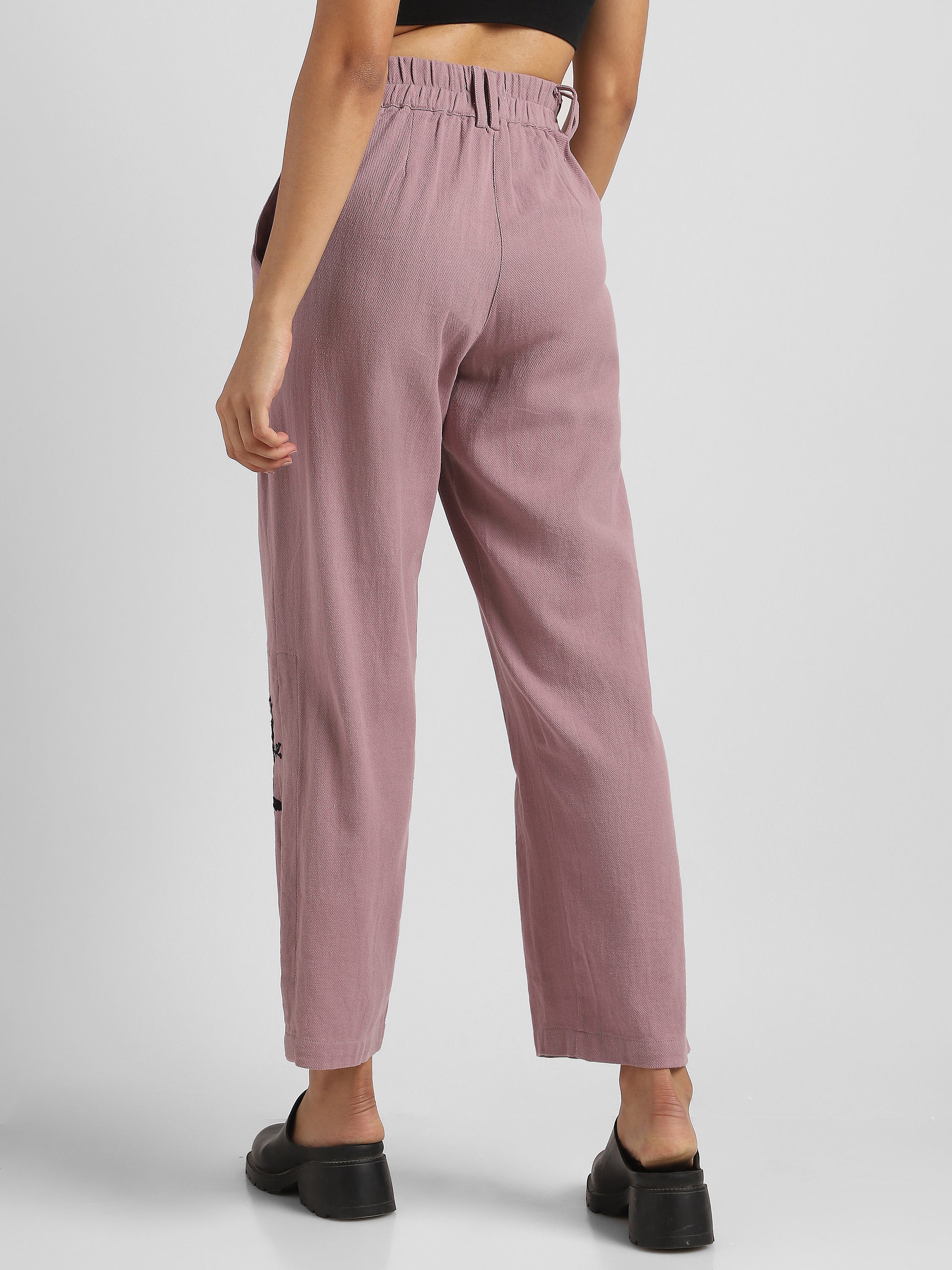 Women Pink Embroidered Pants with Slit