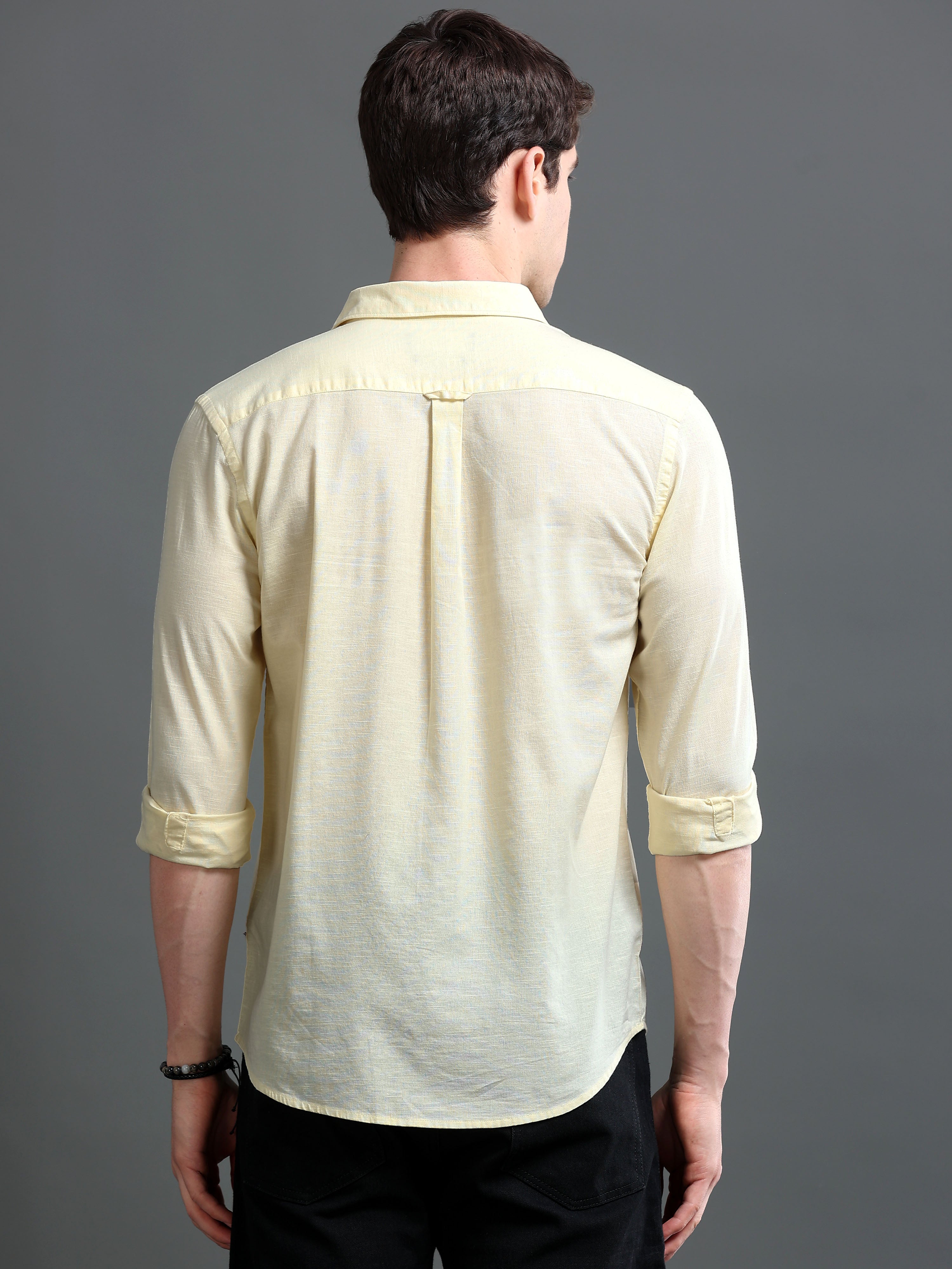 Men Yellow Slub Solid Shirt