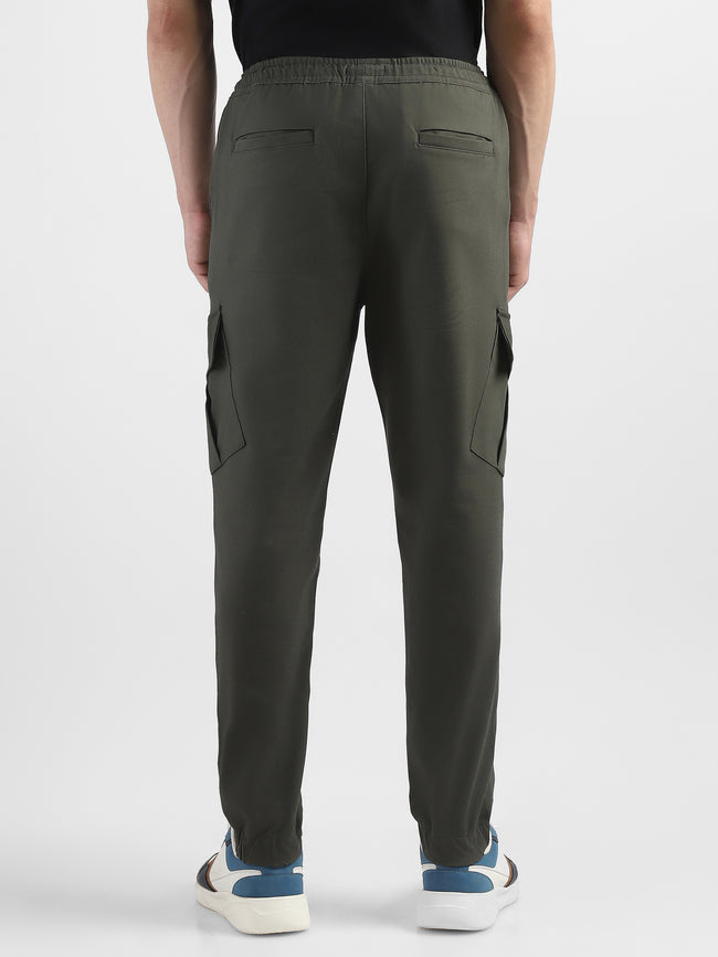 Men Olive Cotton Blend Cargo Jogger Pants