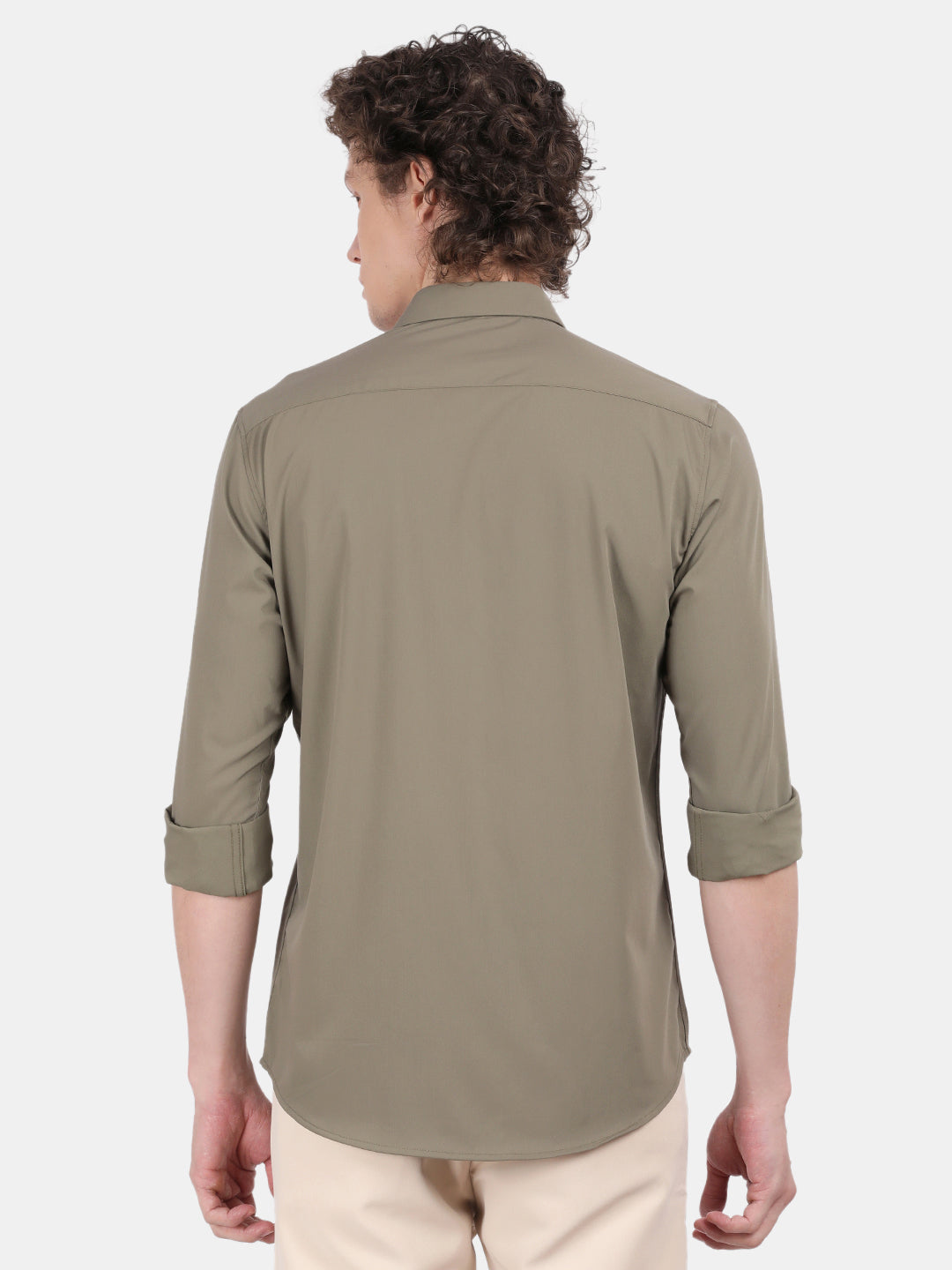 Men Olive Slim Fit Spread Collar Full Sleeve Casual Shirt