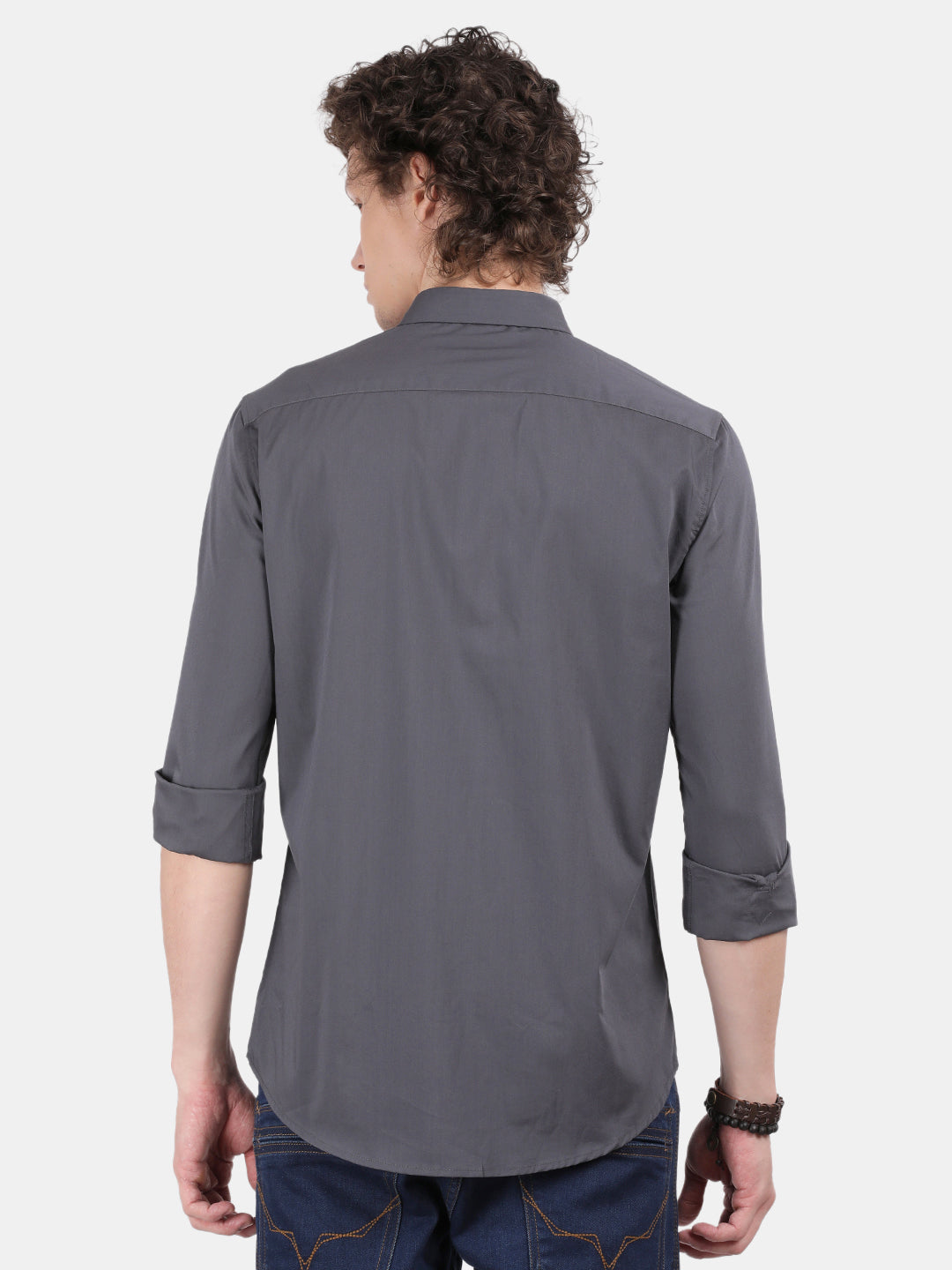 Men Dark Grey Slim Fit Spread Collar Full Sleeve Casual Shirt