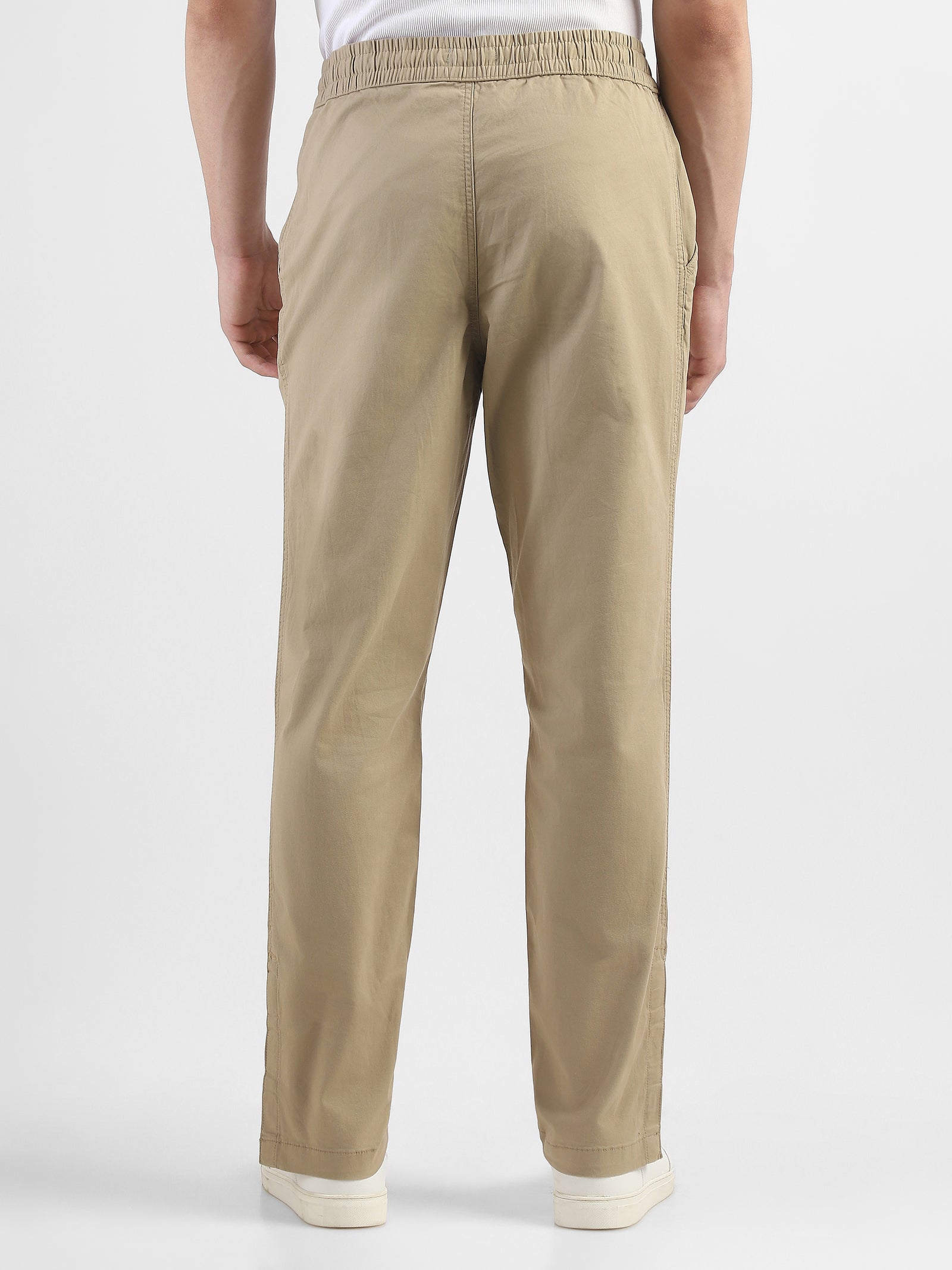 Men Beige Mid Rise Cotton Blend Pants
