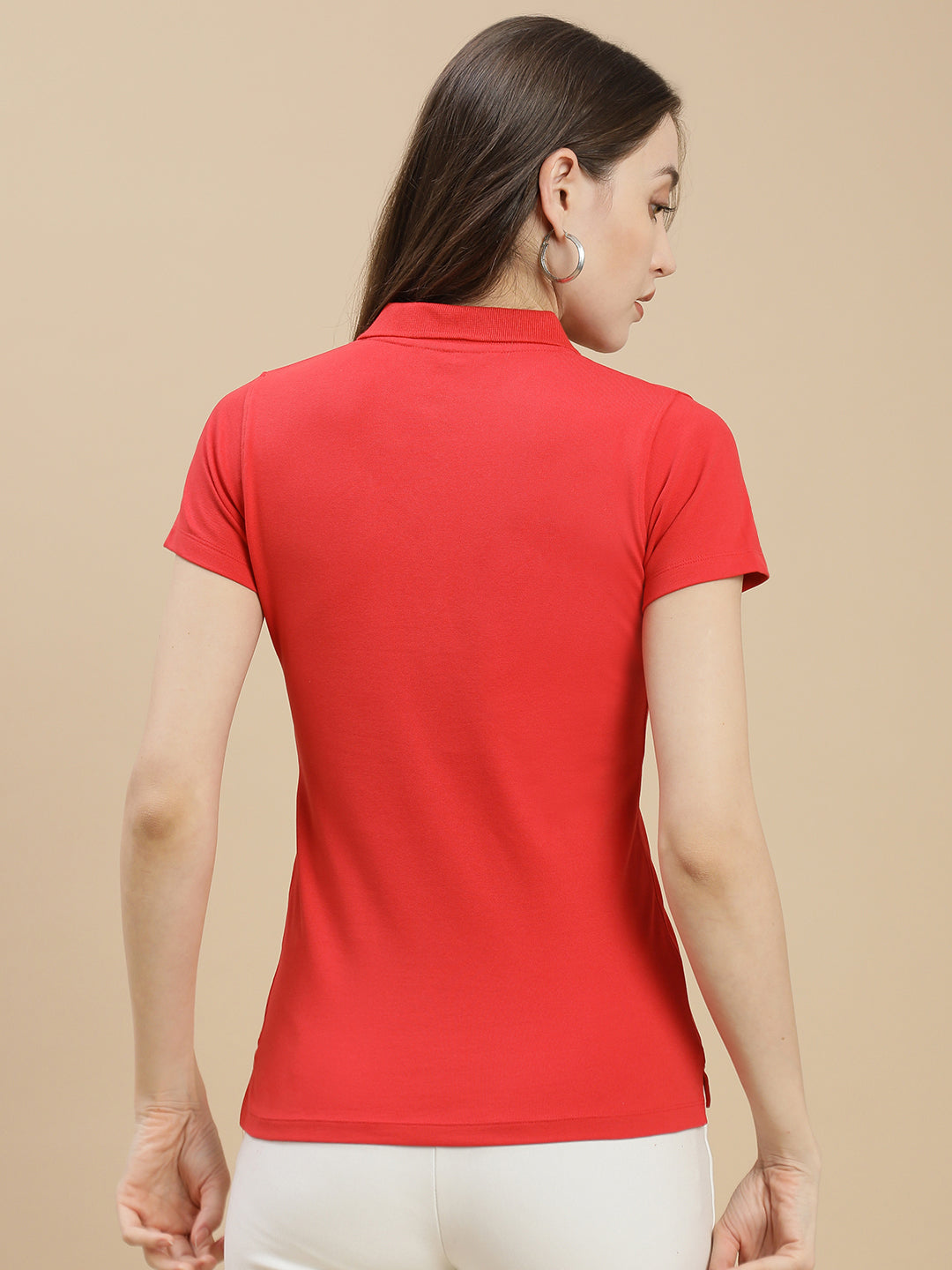 Women Red Polo Top