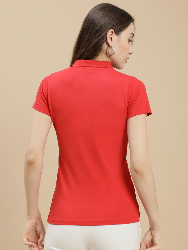 Women Red Polo Top