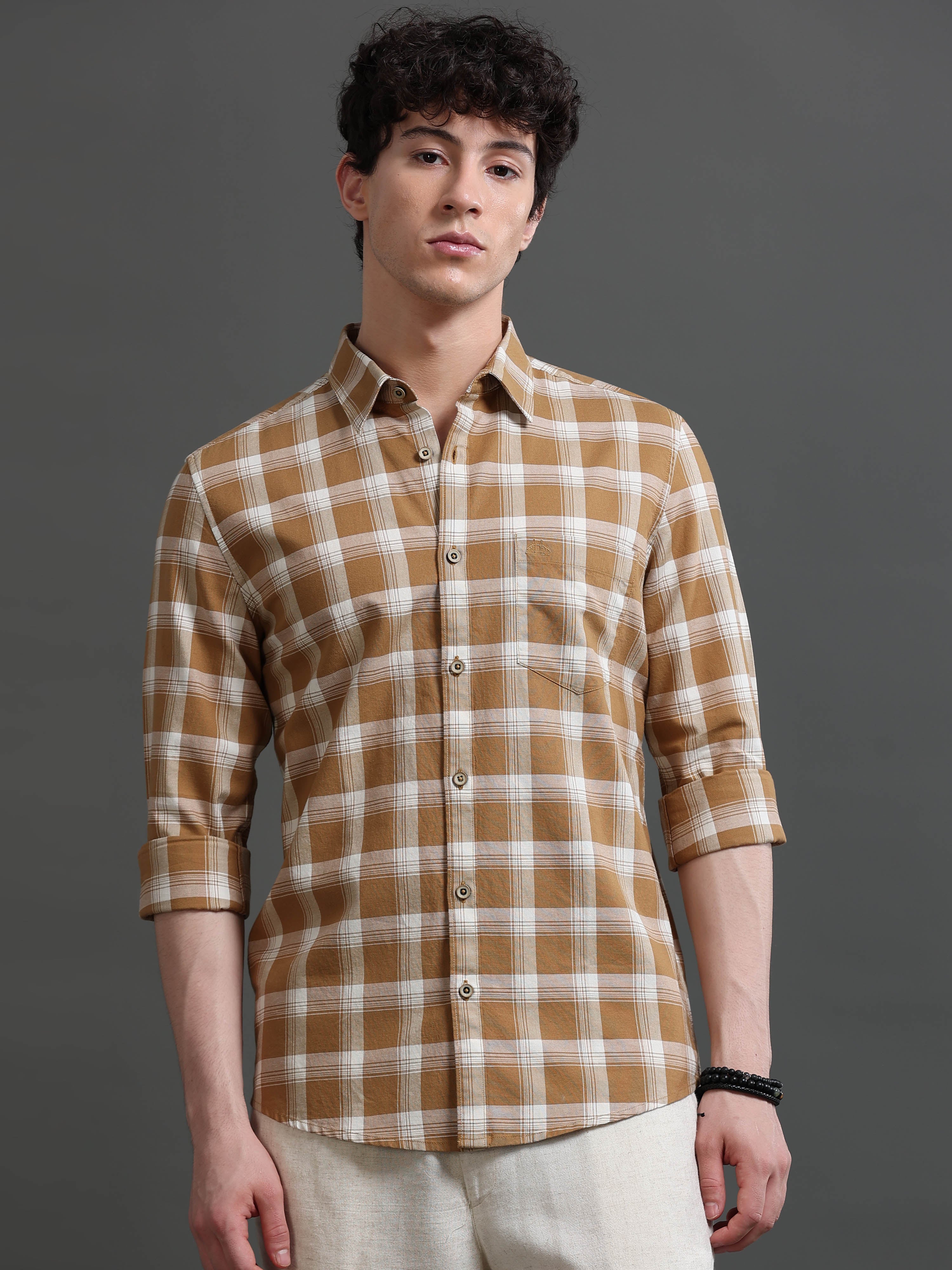 Men Khaki Check Shirt