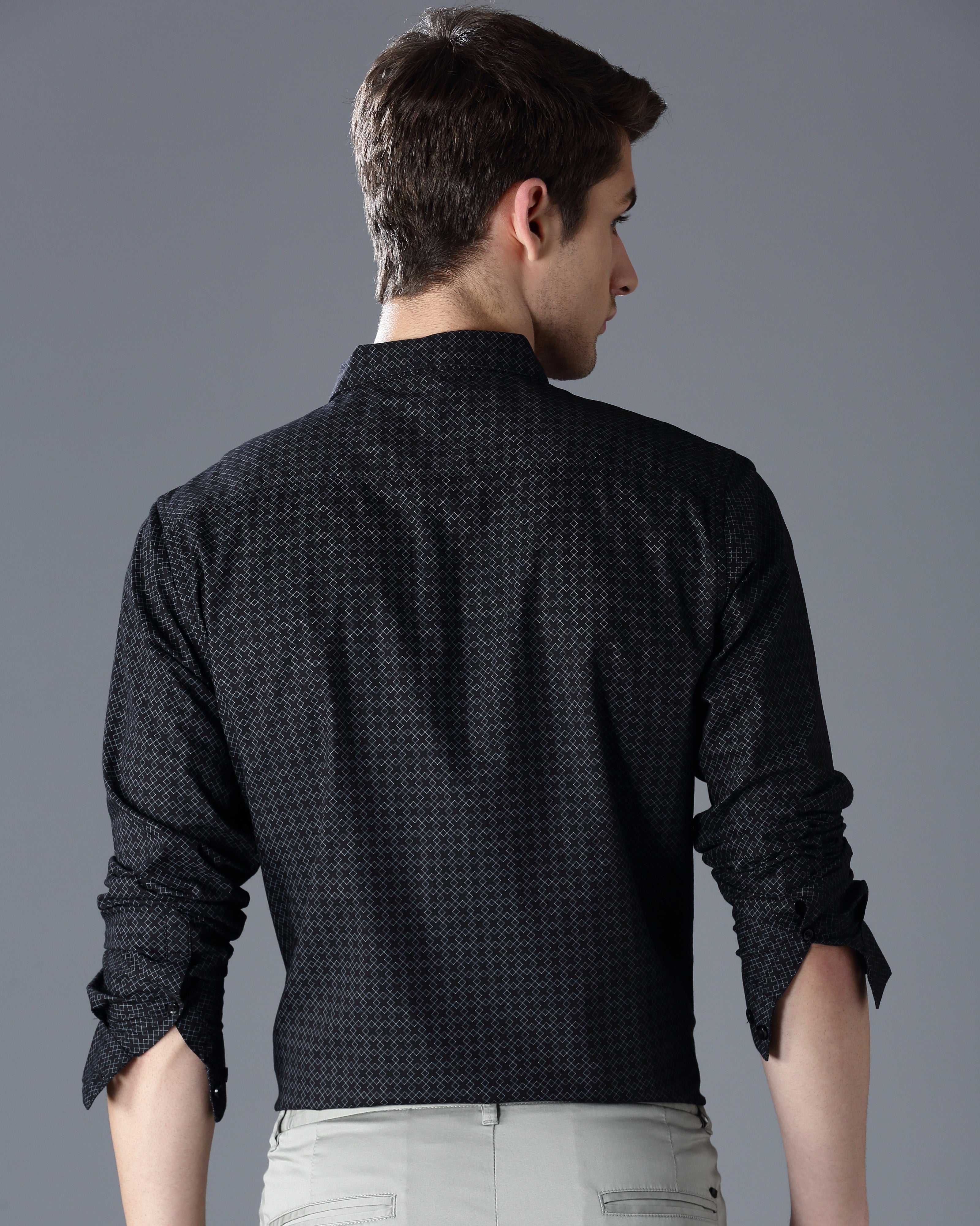 Men Black Cotton Slim Shirt