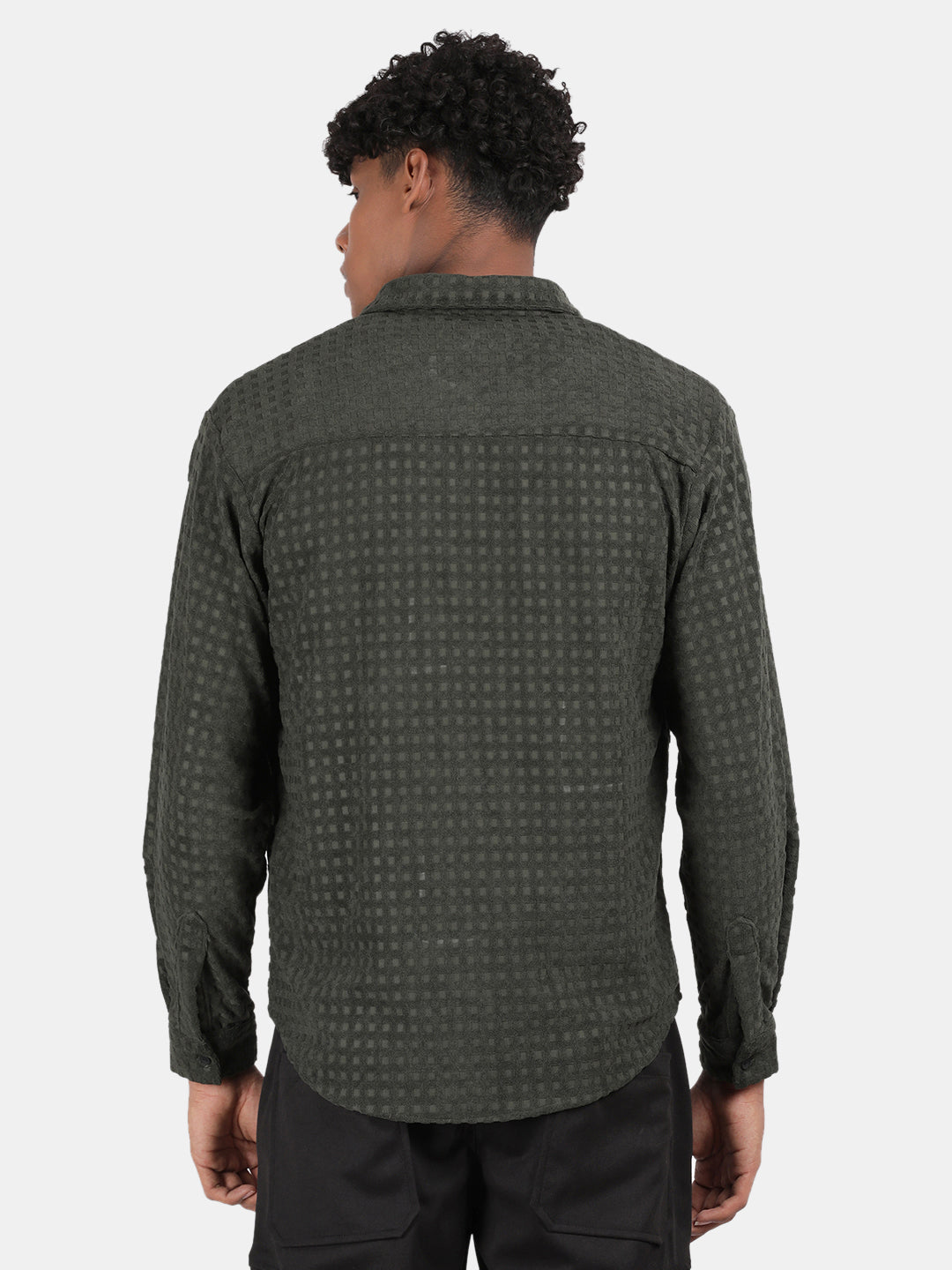 Men Green Slim Fit Spread Collar Full Sleeve Casual Shirt