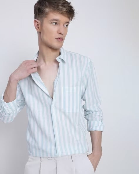 Men Blue Striped Shirt