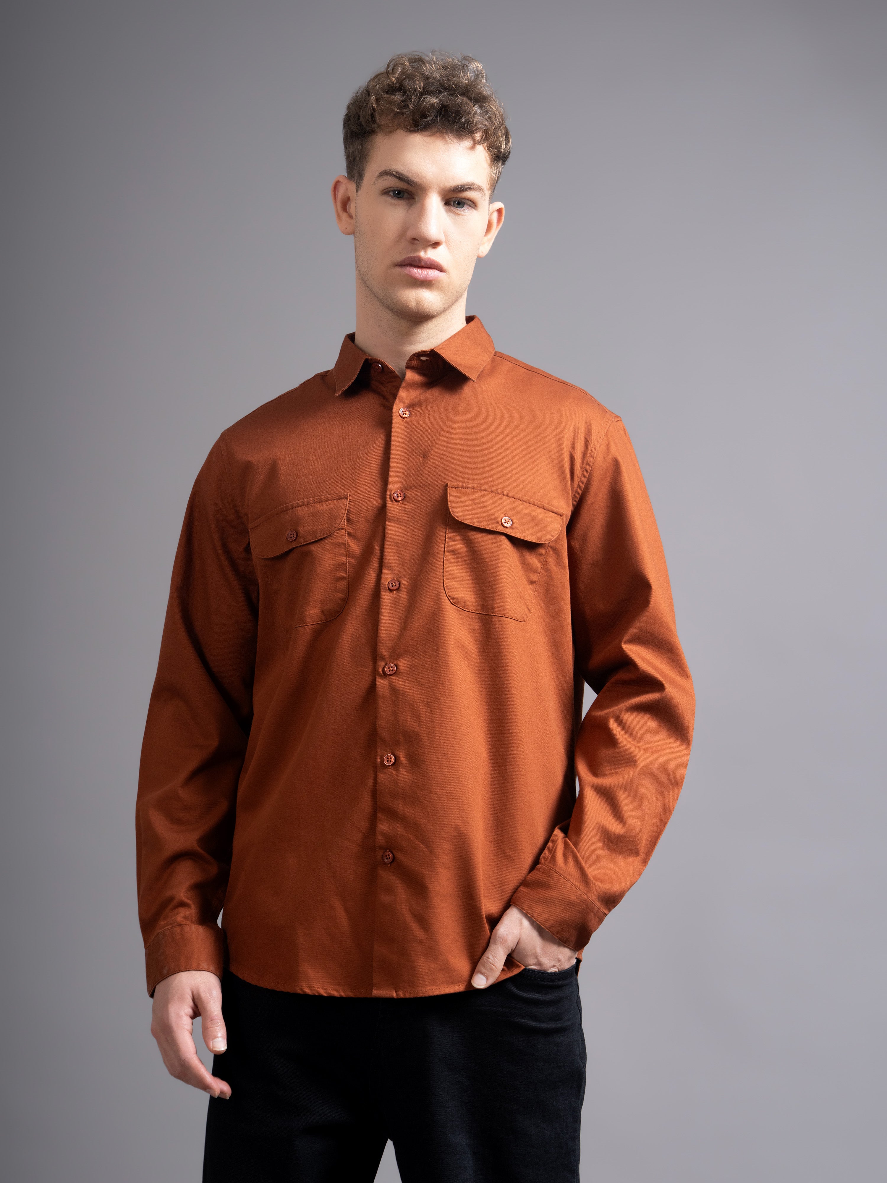 Men Rust Casual Shirt