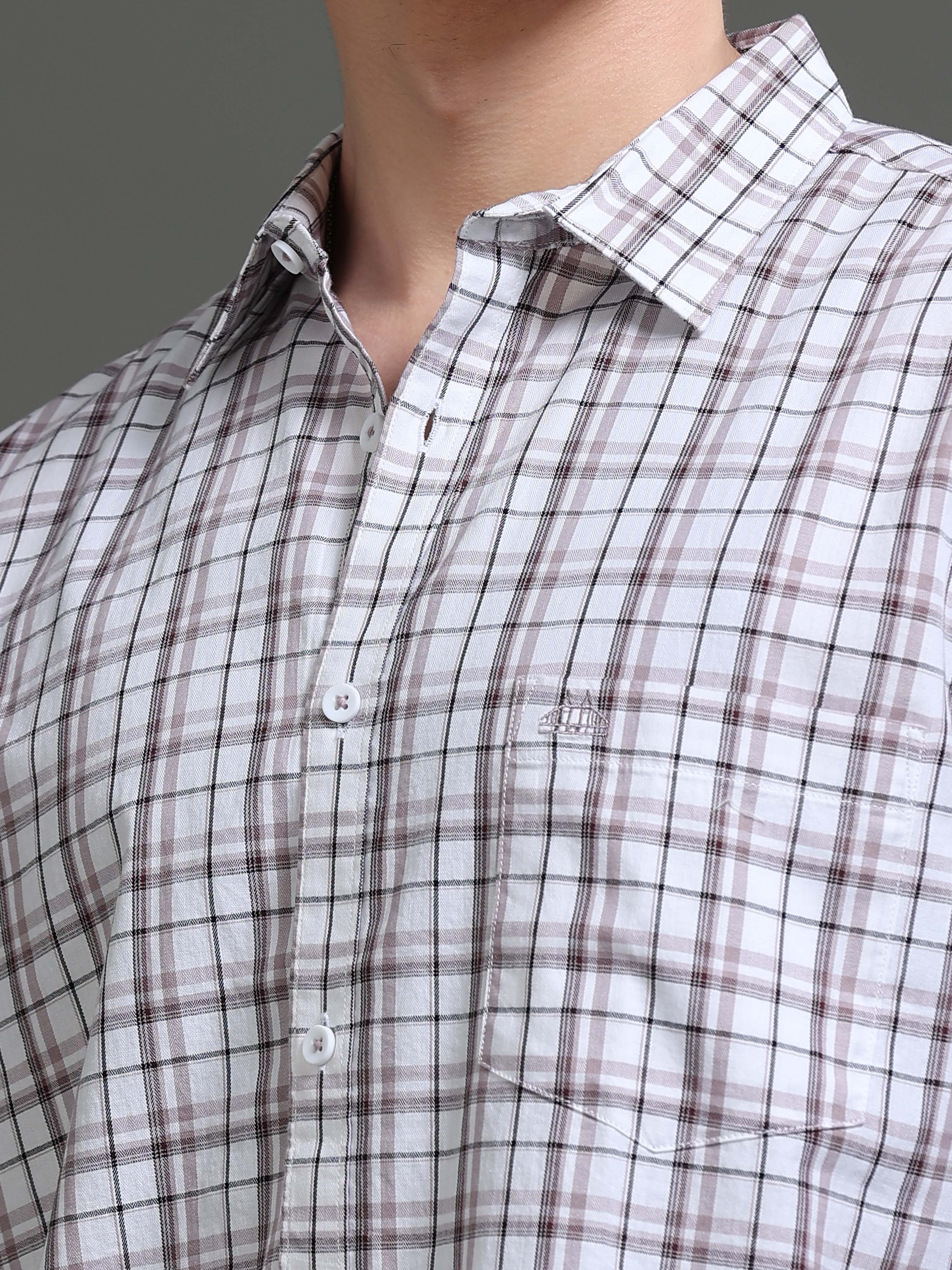 Men White Checked Shirt