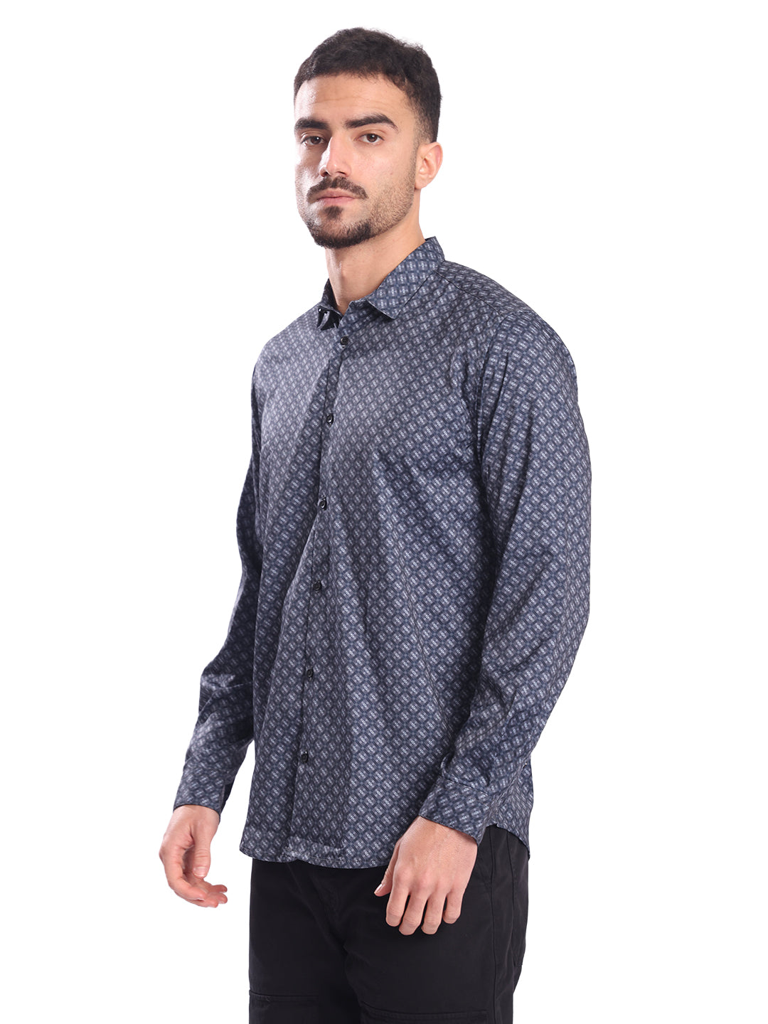 Men Grey Abrstact Print Casual Shirt
