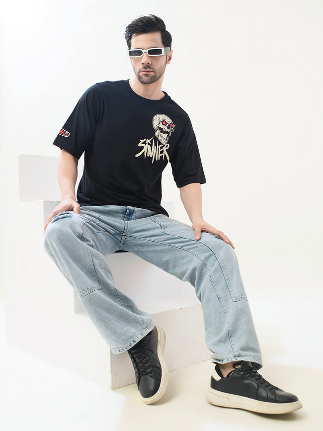 Men Black Cotton Oversized T-Shirt