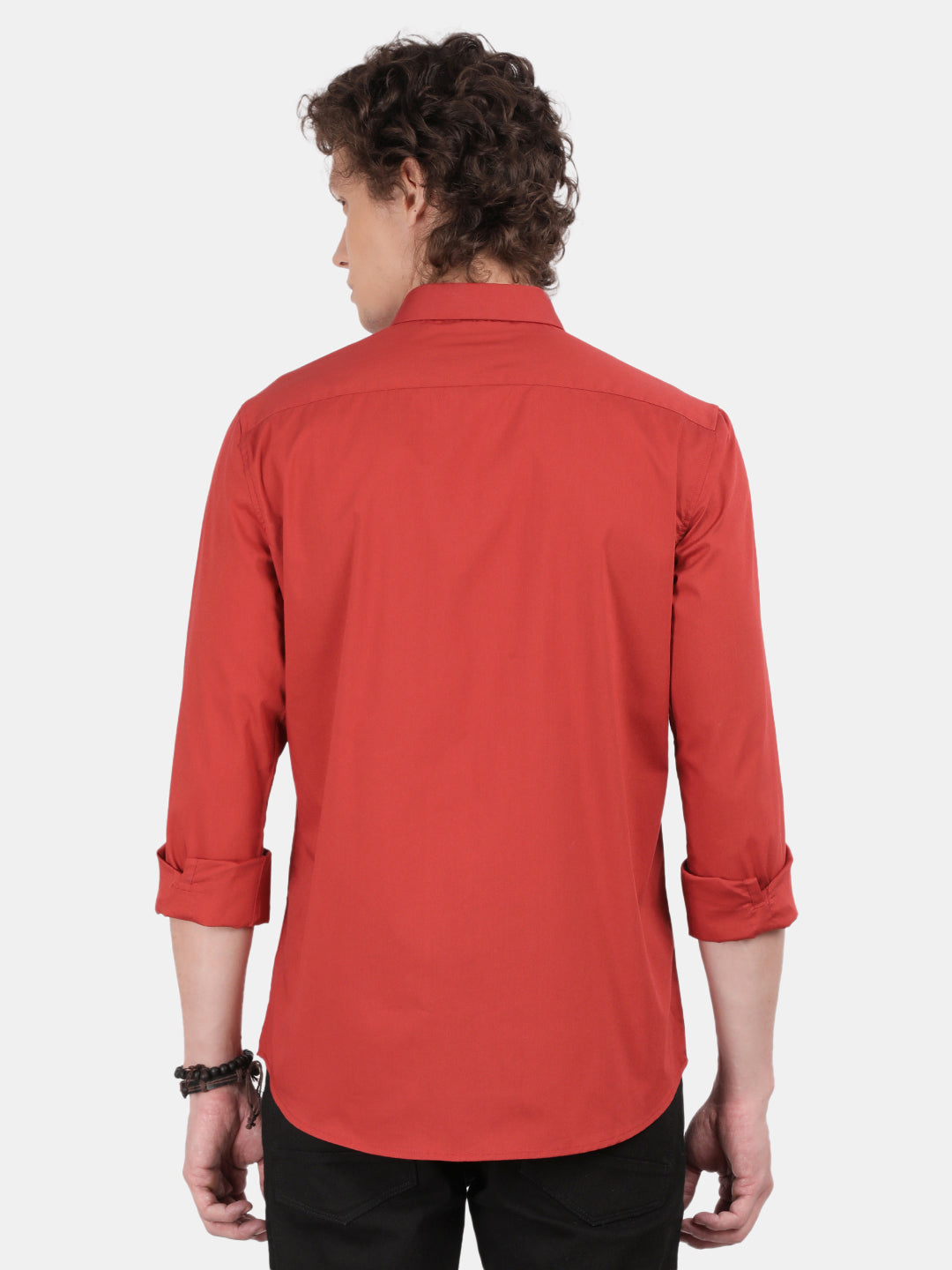 Men Red Slim Fit Spread Collar Full Sleeve Casual Shirt