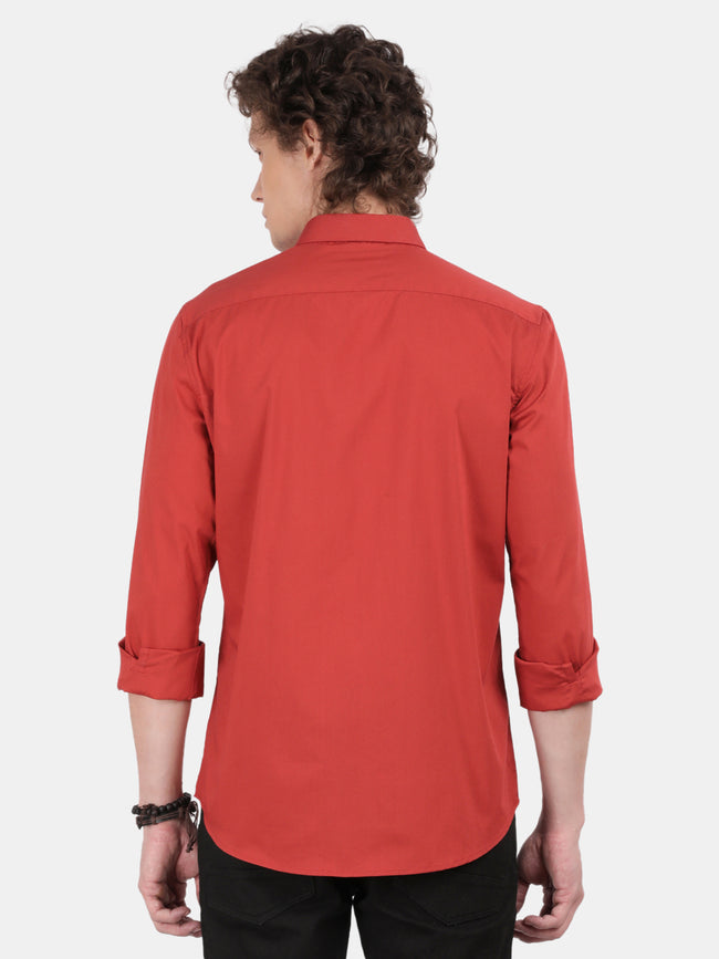 Men Red Slim Fit Spread Collar Full Sleeve Casual Shirt
