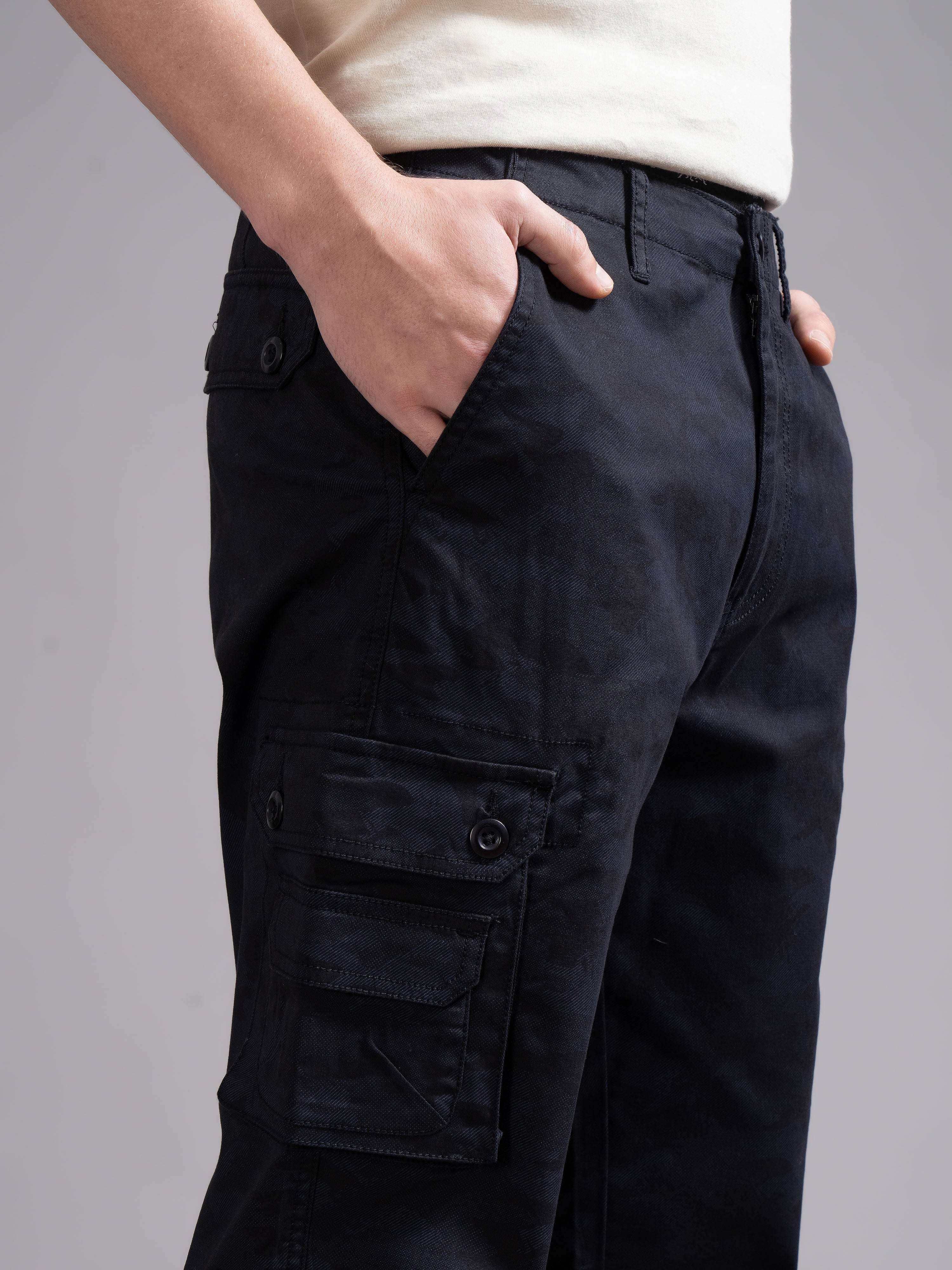 Men Blue Relaxed Fit Cargo Trouser