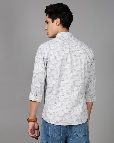 Men Blue Floral Print Shirt