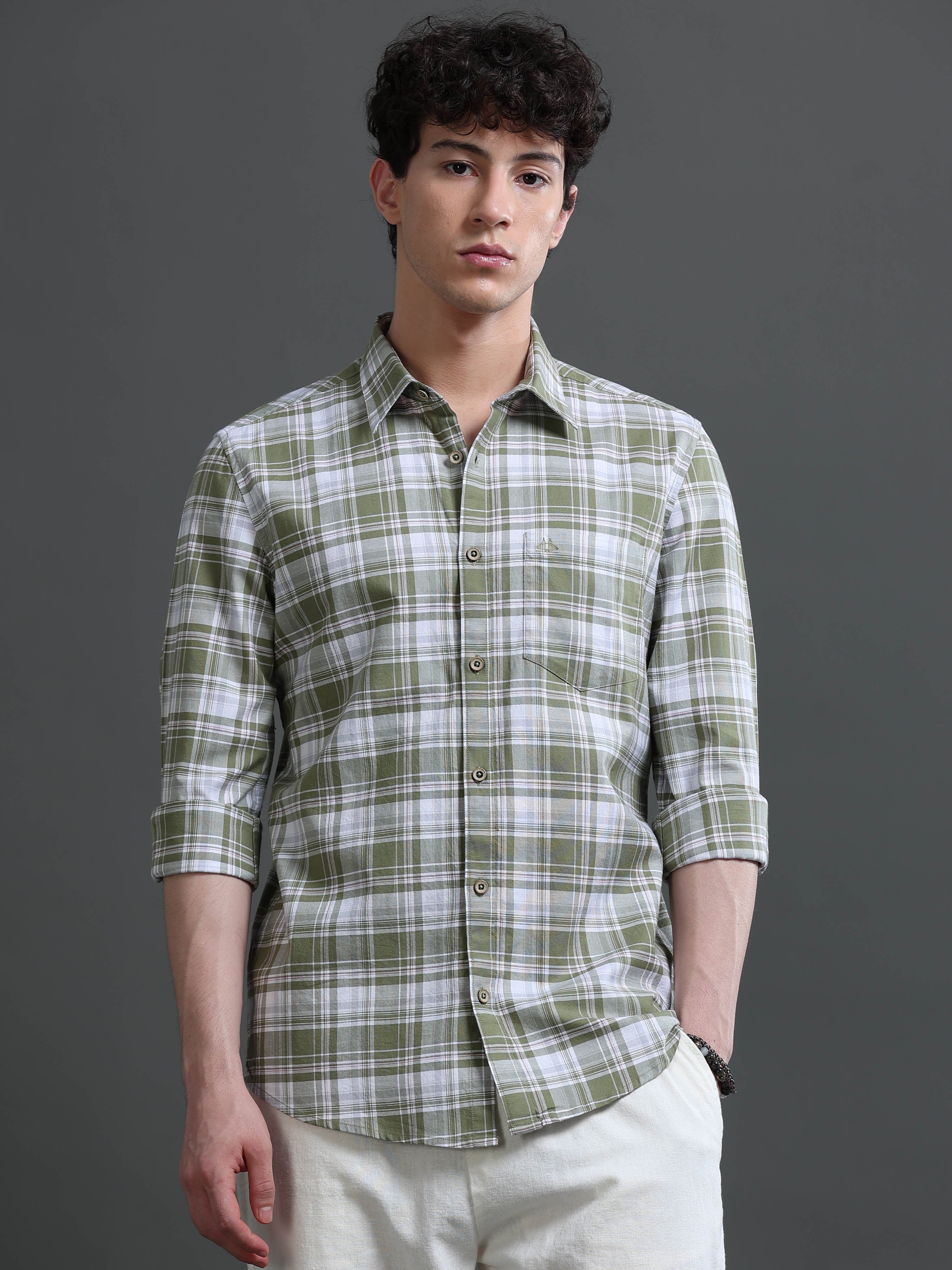 Men Green Check Shirt