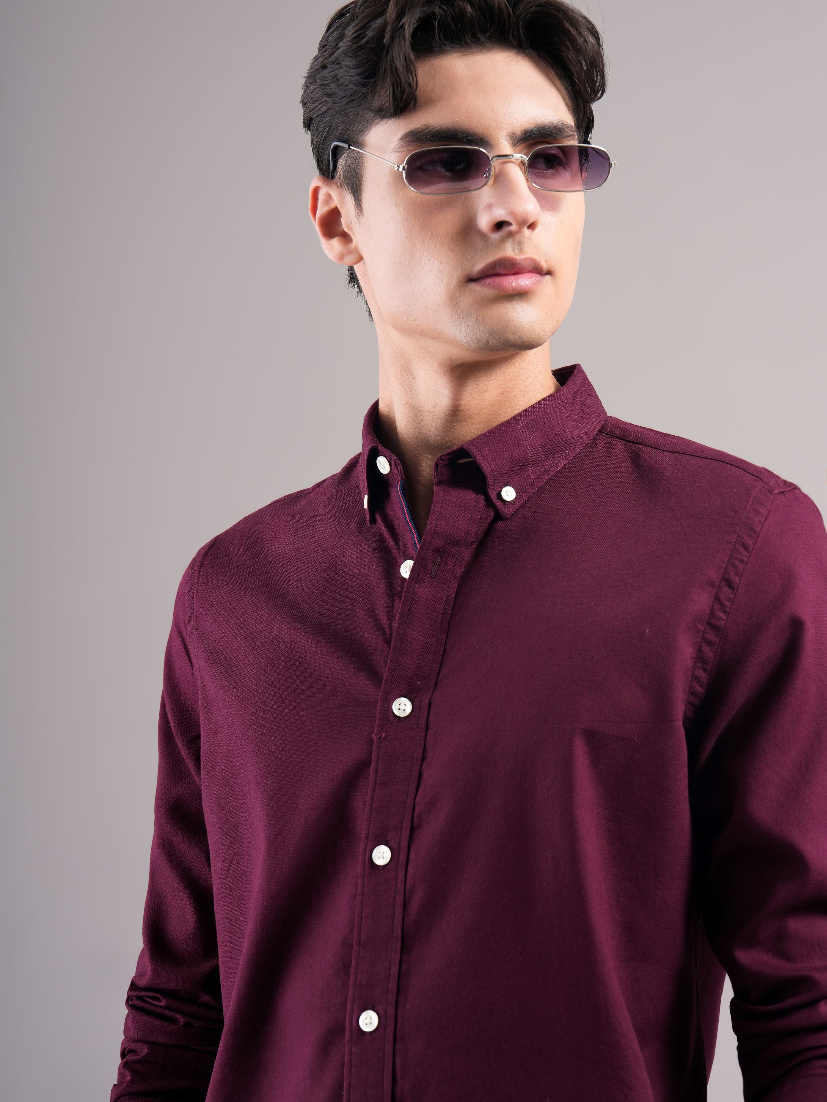Men Burgundy Casual Shirt