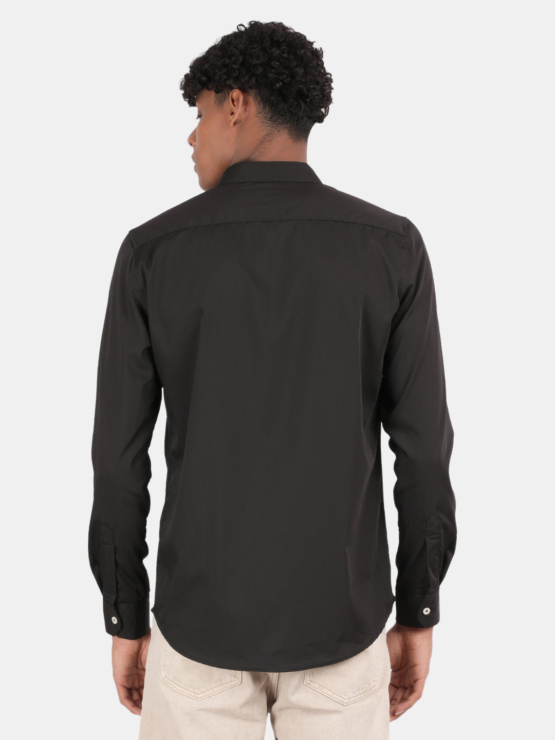 Men Black Slim Fit Spread Collar Full Sleeve Casual Shirt