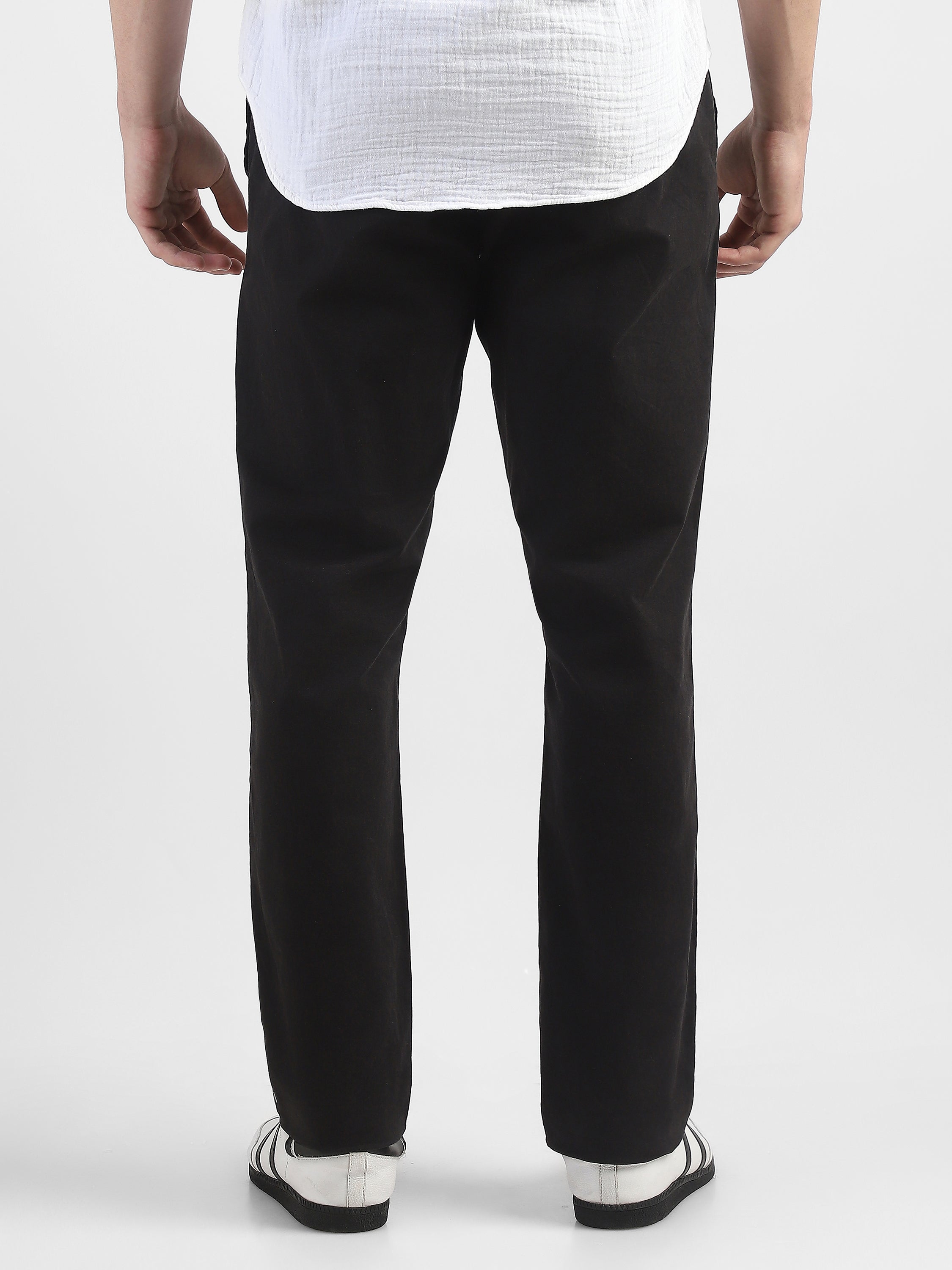 Men Black Mid Rise Formal Trouser