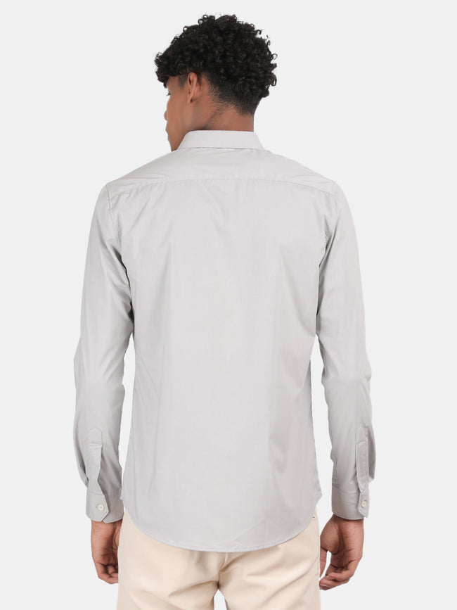 Men Silver Slim Fit Spread Collar Full Sleeve Casual Shirt